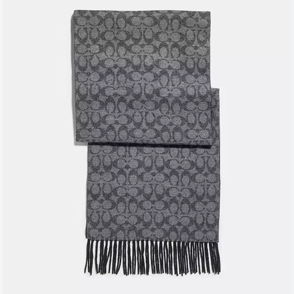 COACH Signature C Scarf Black & Gray Wool and Cashmere - Picture 1 of 10